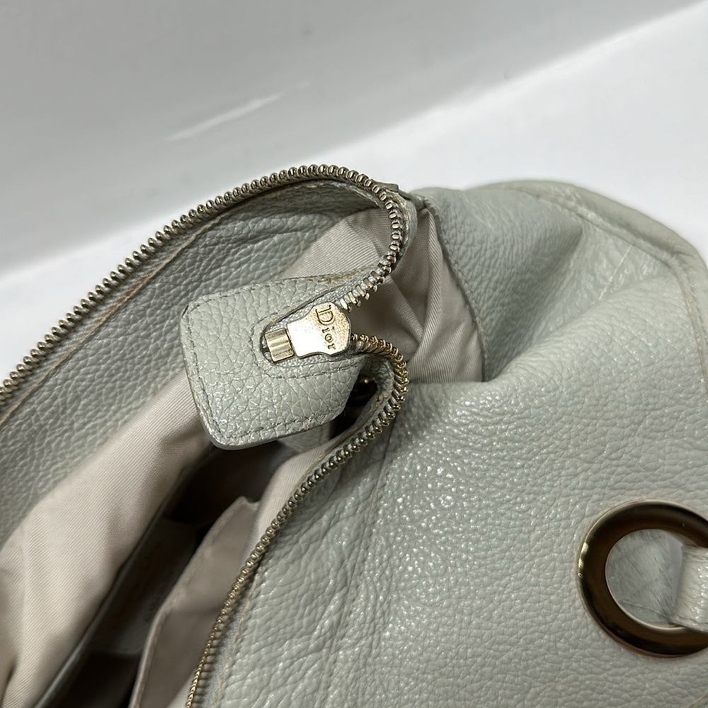 Dior Light Gray Leather Hobo Bag with D Charm - Picture 12 of 16